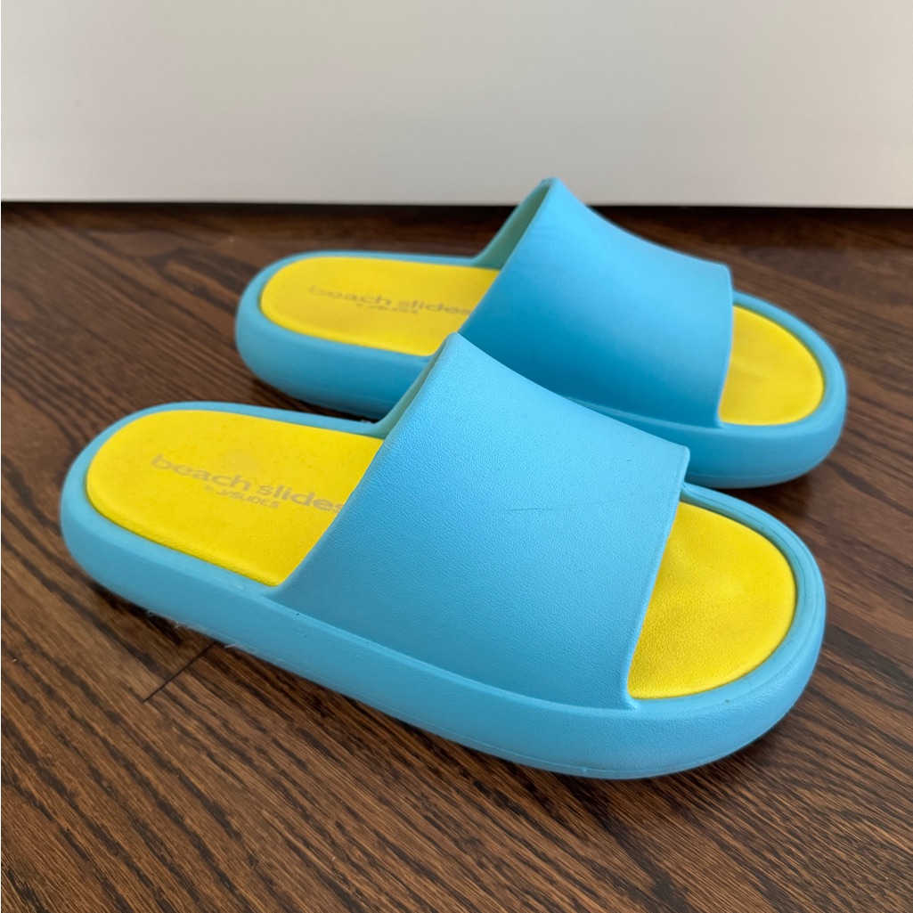 Womens J Slides Beach Slides Blue And Yellow